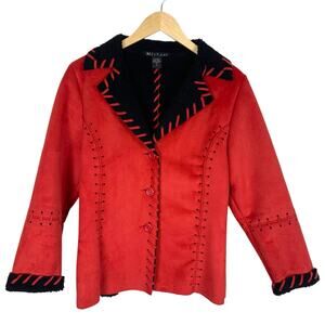 Merchant Sueded Polyester Women's Medium Red Jacket Black Sherpa Lined